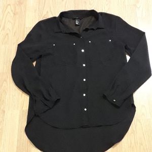 H&M Sheer Long Sleeve Black Button Down Blouse